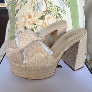 Larroude Cream Woven Platform Heels